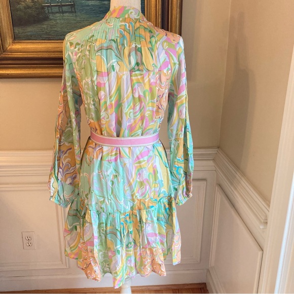 ANTONIO MELANI Brynn Pastel Paisley Print Ribbon Belted Dress - Picture 6 of 10
